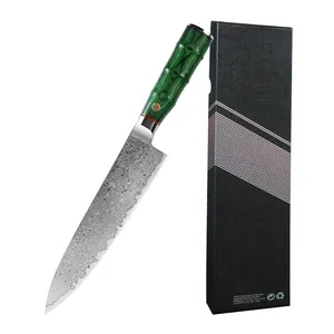 Haute qualité Vg10 67 couches en acier damas couteau de Chef japonais Santoku couteaux de cuisine avec manche en bois de couleur verte