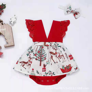 Großhandel Weihnachten Sommer Baby Mädchen niedlich kurz ärmel ige Outfits Kleinkind Baby Prinzessin gemütliche entzückende Stram pler Kleid - Product Image 2