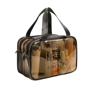 Factory wholesale waterproof wash makeup pvc transparent belt zipper bag luxury travel cosmetic bag women bag