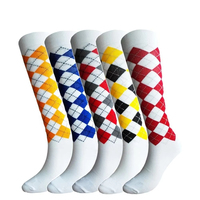 Chaussettes de compression en coton respirantes, antidérapantes, fantaisie, à motif Argyle, pour le sport, mi-hautes, pour femmes et hommes, favorisant la circulation
