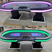 Table de poker Texas Hold'em de luxe avec éclairage LED, design couleur personnalisé, 110V ou 220V, pour 10 joueurs, avec plateau repas, en promotion