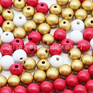 Wood Beads Round Red White Gold Loose Bulk For <b>Necklace</b> Making - Product Image 4