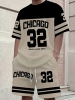 Ensemble décontracté respirant d'été à manches courtes 2 pièces pour homme, thème Chicago, surdimensionné, numéro '32', logo 22, t-shirt et short
