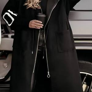 2026 Women Autumn and Winter Long <b>Patchwork</b> Hooded Coat <b>Jacket</b> Windbreaker With Zipper and Pocket - Product Image 5