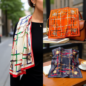 Sciarpa di seta Nvcha 70x70 cm con motivo a catena, quadrata, per donna, accessorio elegante e alla moda - Product Image 1