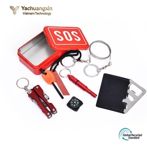Kit de survie d'urgence SOS avec outil multifonction, boussole, sifflet et ouvre-bouteille, accessoire portable pour l'extérieur, étui en métal rouge - Product Image 4