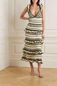 Robe moulante mi-longue en acrylique crocheté à motif floral pour femme, collection été 2024, vert bungalow, avec volants, rayures ajourées, style sexy, pour soirée, modèle camisole - Product Image 6