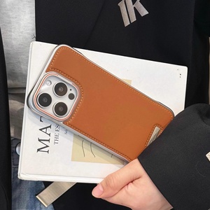 Funda Magnética de Cuero Marrón para Teléfono Apple <span class=keywords><strong>iPhone</strong></span> 13 <span class=keywords><strong>14</strong></span> 15 16 <span class=keywords><strong>Pro</strong></span> Max, Funda de Alta Gama sin Bisel con Carga Inalámbrica - Product Image 3
