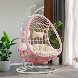 Fauteuil suspendu en forme d'œuf LE avec support en acier - Panier suspendu d'extérieur - Balançoire en rotin de loisirs - Berceau double - Product Image 4