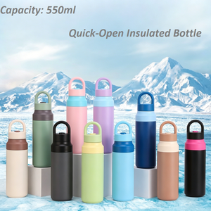 Quick-Open <b>Insulated</b> Water Bottle 550ml Stainless Steel Vacuum <b>Flask</b> Travel Tumbler Double Wall Minimalist Design - Product Image 1
