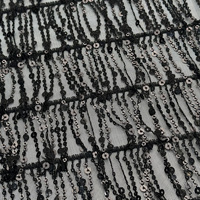 YY nouvelle mode lourd paillettes glands Tulle tissu 100% Polyester noir broderie dentelle tissu pour robe de mariée et Haute Couture