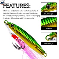 Jig de pêche holographique laser 25g-60g avec hameçons assistants doubles et lamelles scintillantes pour la pêche verticale au jigging lent des poissons prédateurs