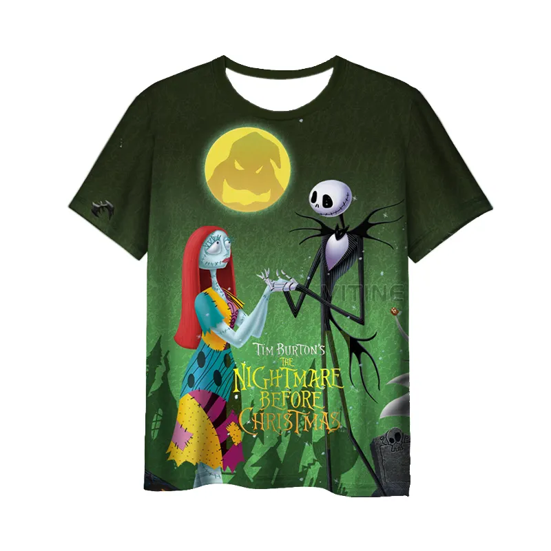 Wholesale Unisex Fashion 3D Print Nightmare Before Christmas Jack T-Shirts Crewneck Short Sleeve Tees for Mens Womens v1