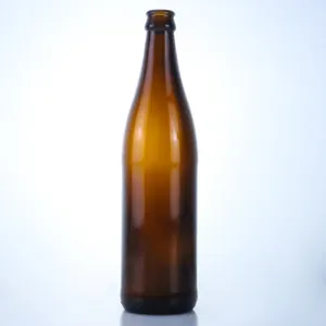 Taç kap ile içme için yüksek kalite 530ml amber cam bira şişesi toptan cam şişeler kısa boyun