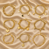 Bracelet Cœur en Acier Inoxydable Plaqué Or 18K Kevlar Mode Japonaise Coréenne Luxe Léger Ne Se Décolore Pas Accessoires