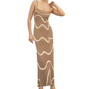 Vestido Maxi Casual de Mujer de Alta Calidad al por Mayor, Diseño OEM Personalizado, Vestido Ajustado de Punto a Rayas con Cuello Halter, Vestido Sexy que Realza la Figura - Product Image 5