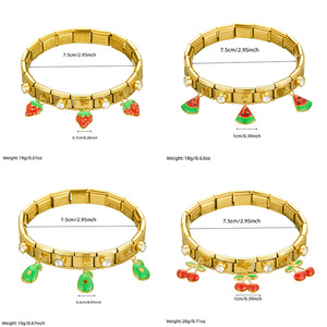 Fruit Series Gold Plated Bracelet With Strawberry Cherry Watermelon Avocado Charms Rhinestone Women's Jewelry Gift - Product Image 5