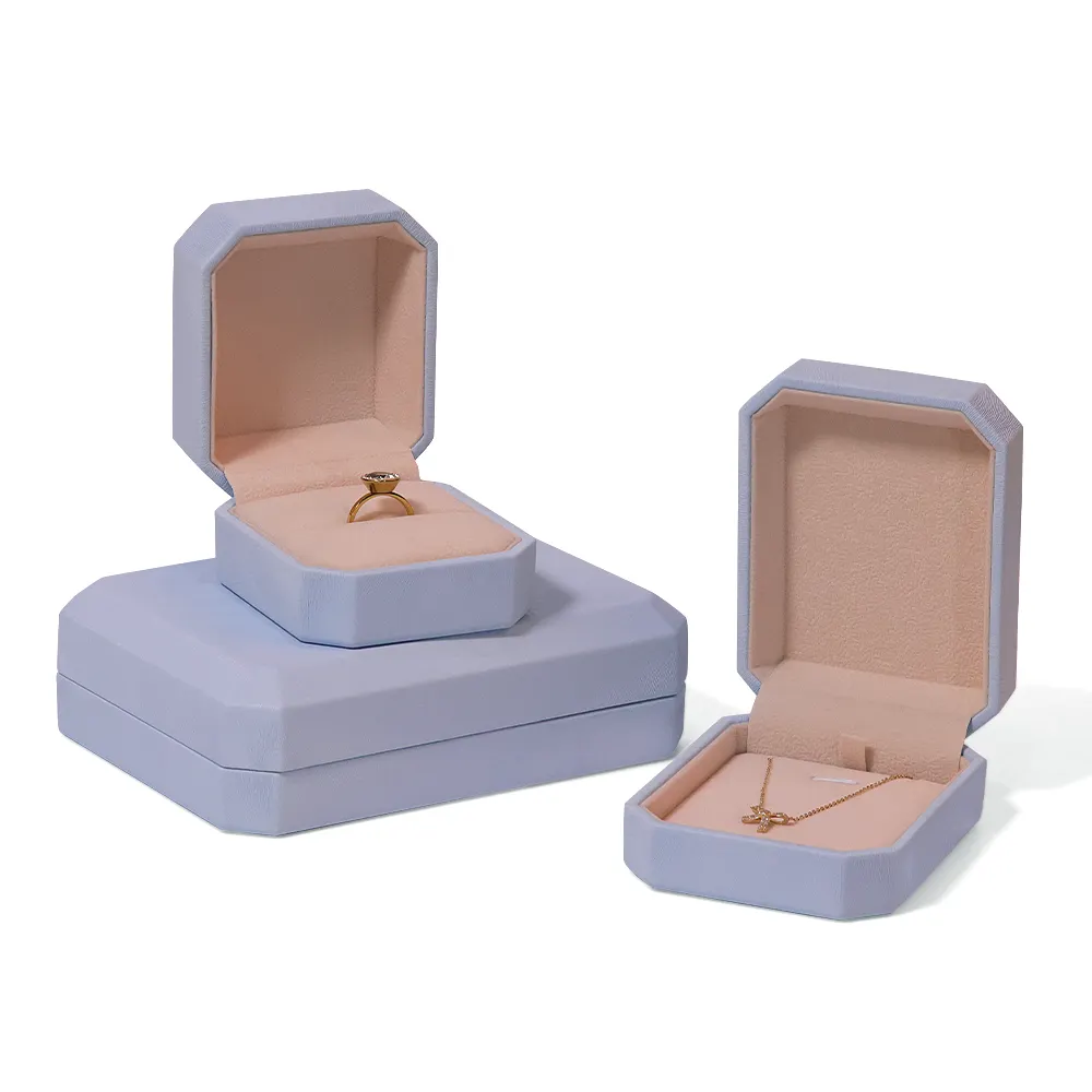 ZHIHUA High Quality PU Leather Jewelry Box Light Blue Pendant Case Advanced Wedding Ring Box