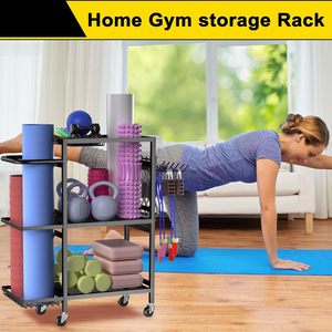 Multipurpose Portable <b>Storage</b> <b>Cart</b> 3 Tiers Black Rolling Rack For Bedroom Living Room Fitness Equipment Organization - Product Image 3