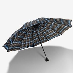 10-Rib Checkered Umbrella Three-Fold Manual Double <b>Folding</b> British Plaid Portable Home and Business Use Windproof Storm Umbrella - Product Image 4
