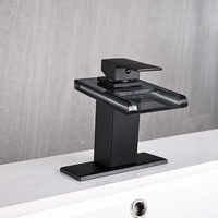 CYEN haute qualité contrôle de la température lumière LED bec en verre noir mat mitigeur robinet LED salle de bain cascade bassin robinet