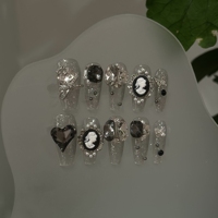 Faux ongles à presser personnalisables faits main, style gothique noir ombré, papillon 3D, croix, réutilisables, longs, forme cercueil
