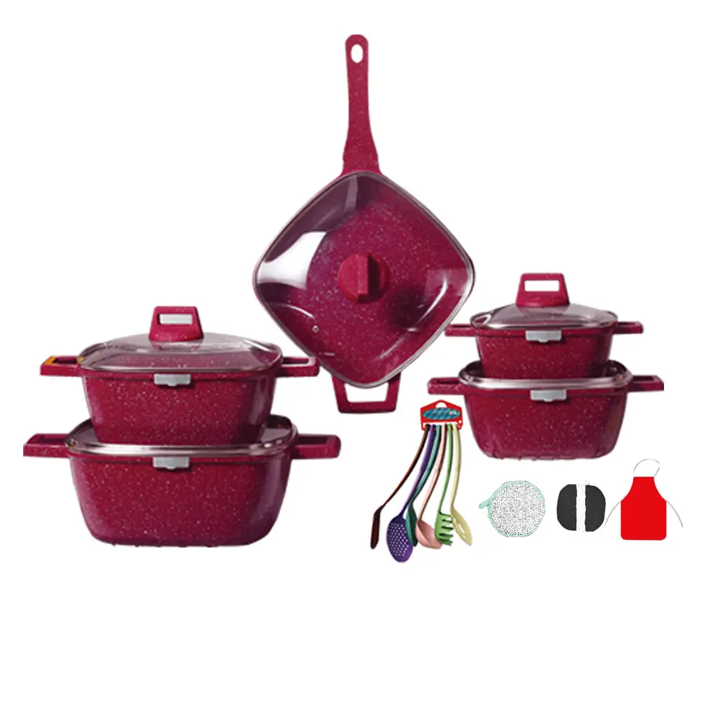 Moderne Hoge Schoonheid 21 Stuk Set Vierkante Anti-Stick Pot Soep Pot, Bakpot, Die Gegoten Aluminium Soep Pot Set