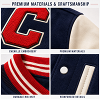 Veste universitaire en laine marine pour homme sur mesure avec manches en cuir, patch en chenille, design patchwork, col montant - Service OEM