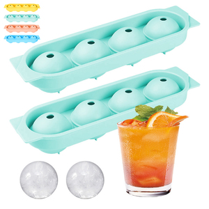 Модернизированная силиконовая форма для изготовления шариков для льда с 4 полостями, большой круглый лоток для льда, легкий выпуск, без BPA, для виски, коктейль-бар - Product Image 1