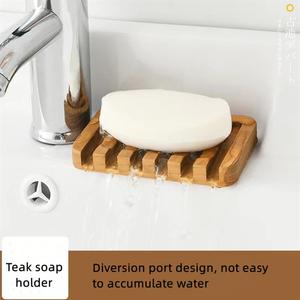 Gran oferta de jabonera para ducha con drenaje, soporte de baño de teca, contenedor autodrenante, esponja de cocina - Product Image 3