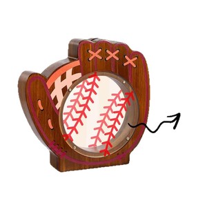 Wooden <b>baseball</b> <b>glove</b>-shaped piggy bank, transparent household piggy bank for children, cartoon bedroom piggy bank for kids' - Product Image 5