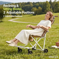 Fauteuil inclinable pliable portable avec cadre en acier carbone réglable, chaise longue à roulettes en tissu pour le camping et les voyages en famille