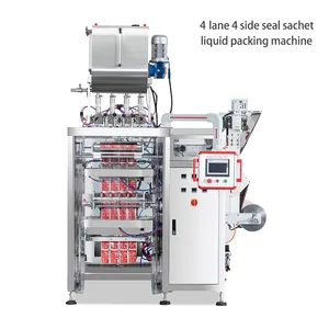 Máquina automática de envasado y llenado de mermelada de frutas multillane Máquina de envasado de mermelada de bolsita líquida de sellado vertical de 4 lados