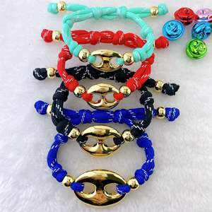 Nouveau <span class=keywords><strong>bracelet</strong></span> en corde tressée plaqué cuivre 18 carats avec perles lisses et finition goutte d'huile, réglable - Product Image 4