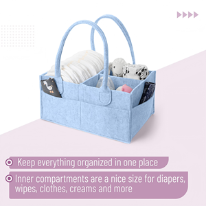 Organisateur de couches pour bébé pliable et portable, bleu ciel, organisateur de couches pour bébé en feutre avec poignée - Product Image 4