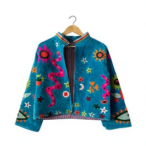 เสื้อแจ็คเก็ตกำมะหยี่ปักลาย ZikZik สำหรับทุกเพศ สวมใส่สบาย พร้อมลวดลายดอกไม้สีสันสดใสและลวดลายนามธรรม เหมาะสำหรับใส่ทำงานและแฟชั่น - Product Image 1