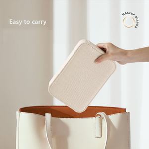 Boîte à maquillage personnalisée avec logo, boîte de rangement cosmétique de bureau, boîte de maquillage portable en cuir imperméable avec miroir à LED - Product Image 2