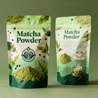 Sachets de matcha personnalisés imprimés, 30g, 50g, 100g, en plastique, avec fermeture éclair, à fond plat, résistants à l'humidité, pour poudre de matcha