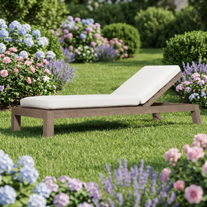 Tumbona Moderna de Teca con Cojín de Poliéster Blanco, Respaldo Sólido Ajustable e Inclinable, Muebles de Patio para Exteriores - Product Image 3