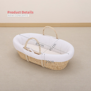 Panier Moïse <span class=keywords><strong>en</strong></span> écorces de maïs avec doublure <span class=keywords><strong>en</strong></span> coton jersey à motif gaufré, tressé à la main, berceau naturel pour nouveau-né, nid de sommeil pour bébé - Product Image 5