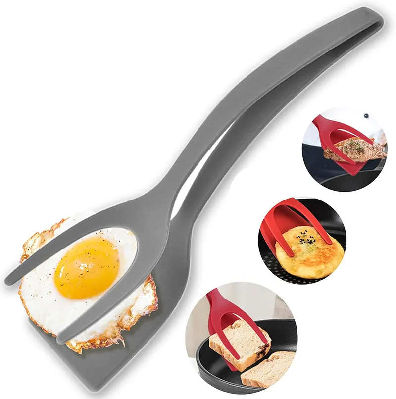 2-in-1 Griff und Flip-Ogg-Flipper Spatula-Zange Antihaft-Kochspatula Essensgriff Eierspatula für Eierfritteuse