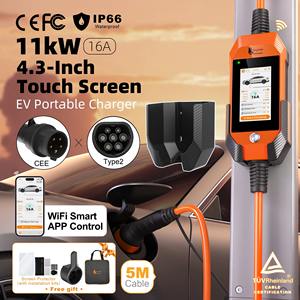 Chargeur de véhicule électrique portable feyree avec batterie de charge 11 kW, triphasé, type 2/GBT, écran tactile, télécommande, charge intelligente - Product Image 6
