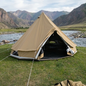 Grande tente cloche en toile de coton verte style <span class=keywords><strong>yourte</strong></span> <span class=keywords><strong>tipi</strong></span> pour le glamping familial avec plancher inclus - Product Image 1