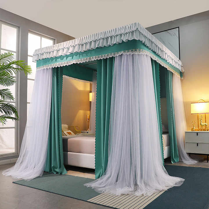 Four Season Quadrate Palace Mosquito Net with Frame Romantic Shading Bed Curtain Canopy Nets Three-door Bedcover Curtain R2277