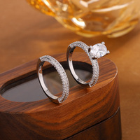 Luxe ovale geslepen zirkoon 2-delige trouwringset micro pave CZ verlovingsring voor vrouwen bruidssieraden groothandel