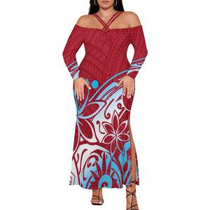 Abbigliamento donna taglie forti polinesiano personalizzato di alta qualità stile tropicale hawaiano abito a maniche lunghe <span class=keywords><strong>monospalla</strong></span> da donna - Product Image 2