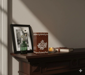 Certified Grade Wood Cremation Urn <b>Box</b> with Elegant Floral Design <b>Memorial</b> Ashes Urn for Adults Uses By Exporters - Product Image 4
