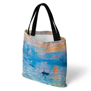 Monet Sunrise Impresionista Pintura al óleo Impresión digital Bolsa ecológica Regalo promocional Bolsa de compras de lona Retro - Product Image 4