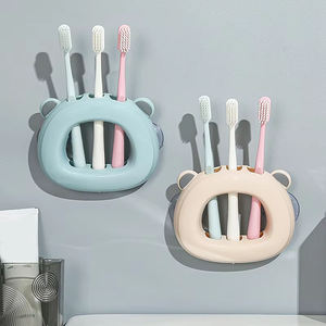 Support mural créatif en plastique à ventouse pour brosses à dents, 3 emplacements, sans perçage, avec crochets pour salle de bain - Product Image 5