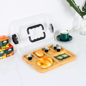 Vassoio per Formaggi e Salumi in Bambù con 6 Scomparti e Coperchio Trasparente con Chiusura per <span class=keywords><strong>Picnic</strong></span> - Product Image 1